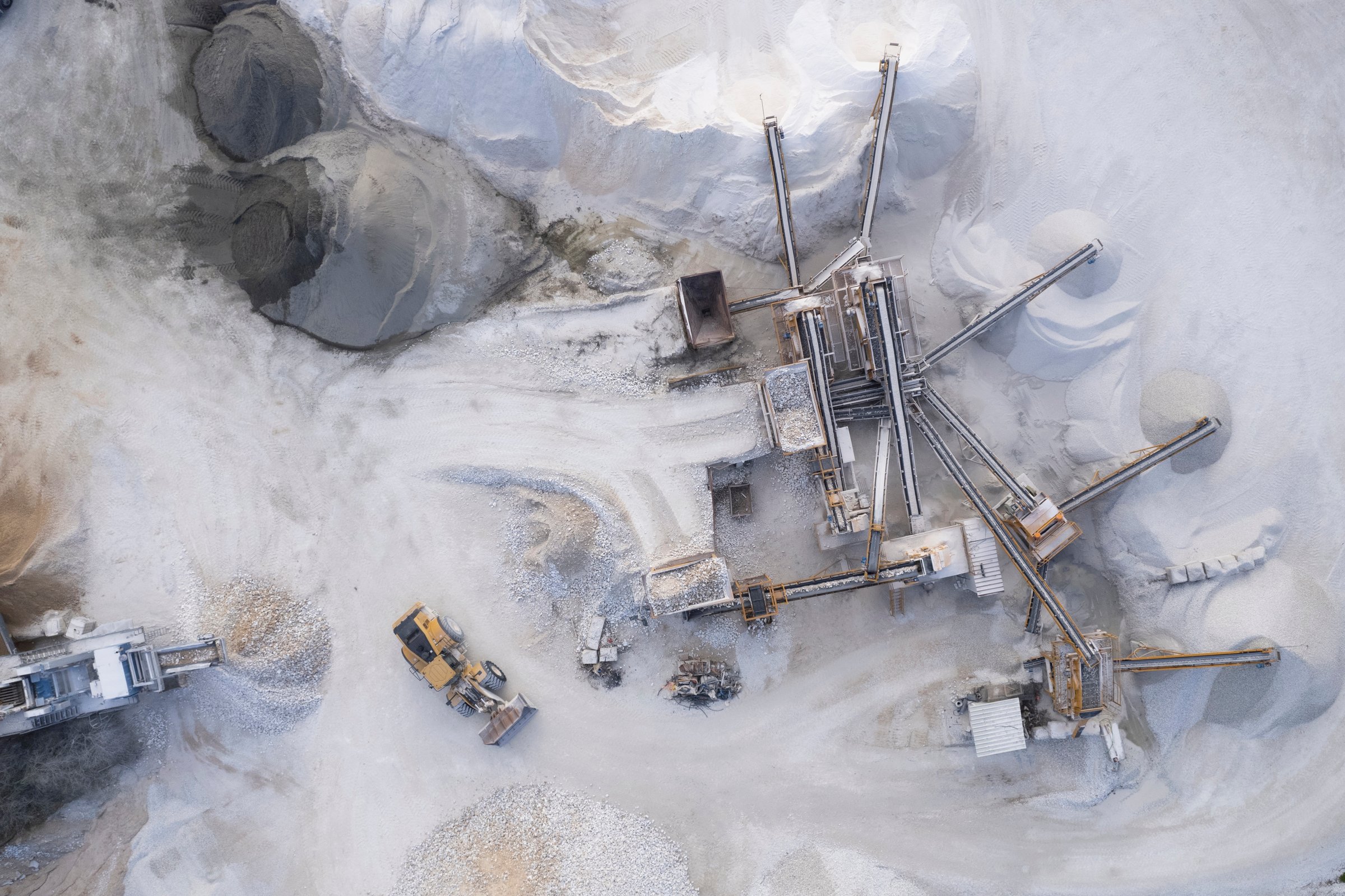 Aerial photo documentation of a factory for the preparation of aggregates for building and construction