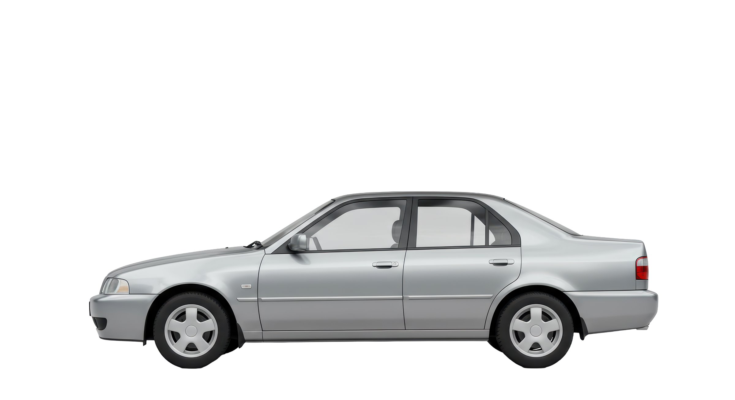 Isolated Silver Sedan Car Side View