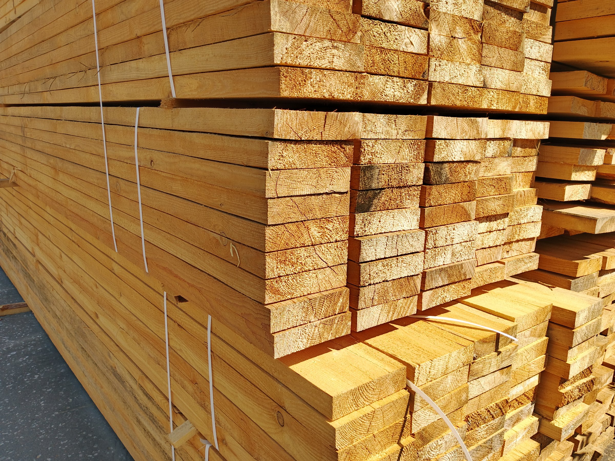 warehouse of wooden boards for construction