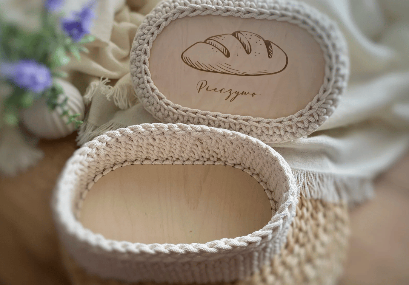 Koszyk na pieczywo ze sznurka bawełnianego