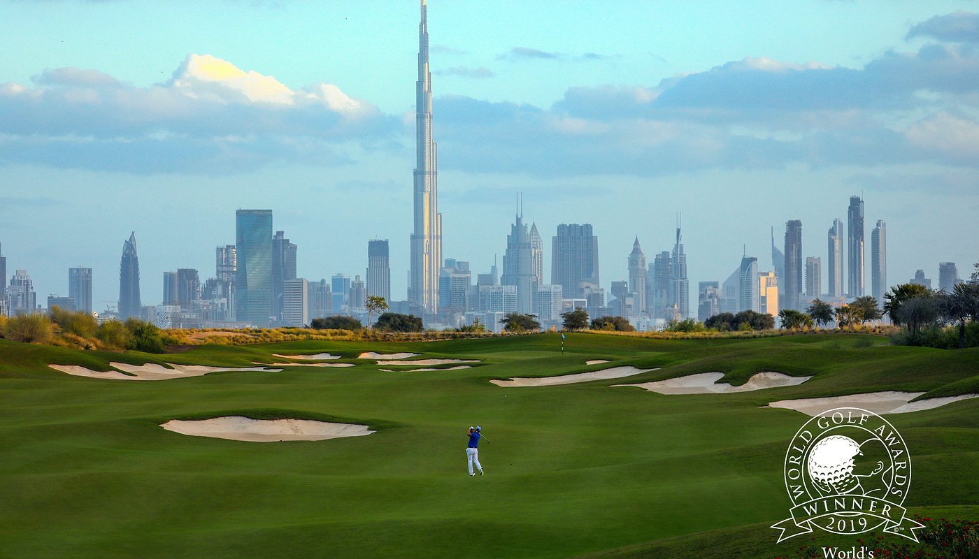 The stunning Par 5 5th hole at Dubai Hills Golf Club