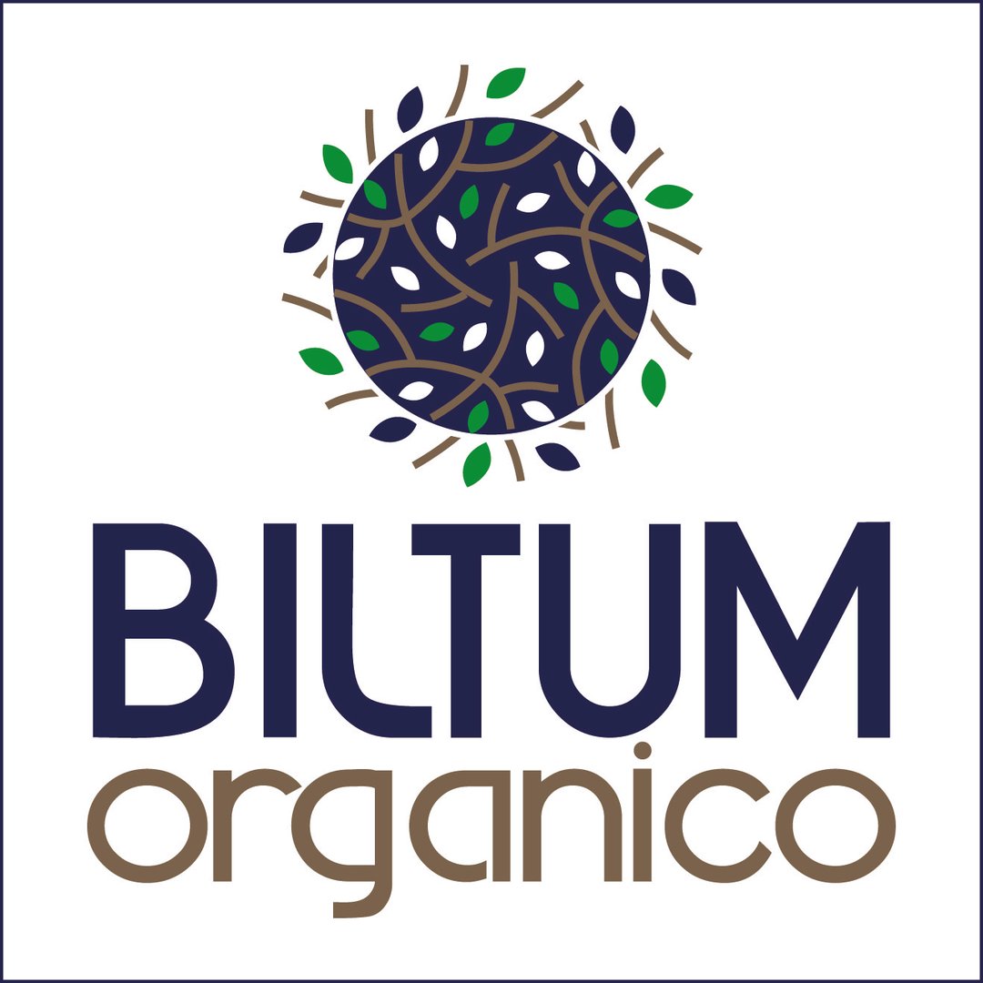 Logo with a circular design of leaves and branches above the text BILTUM organico.