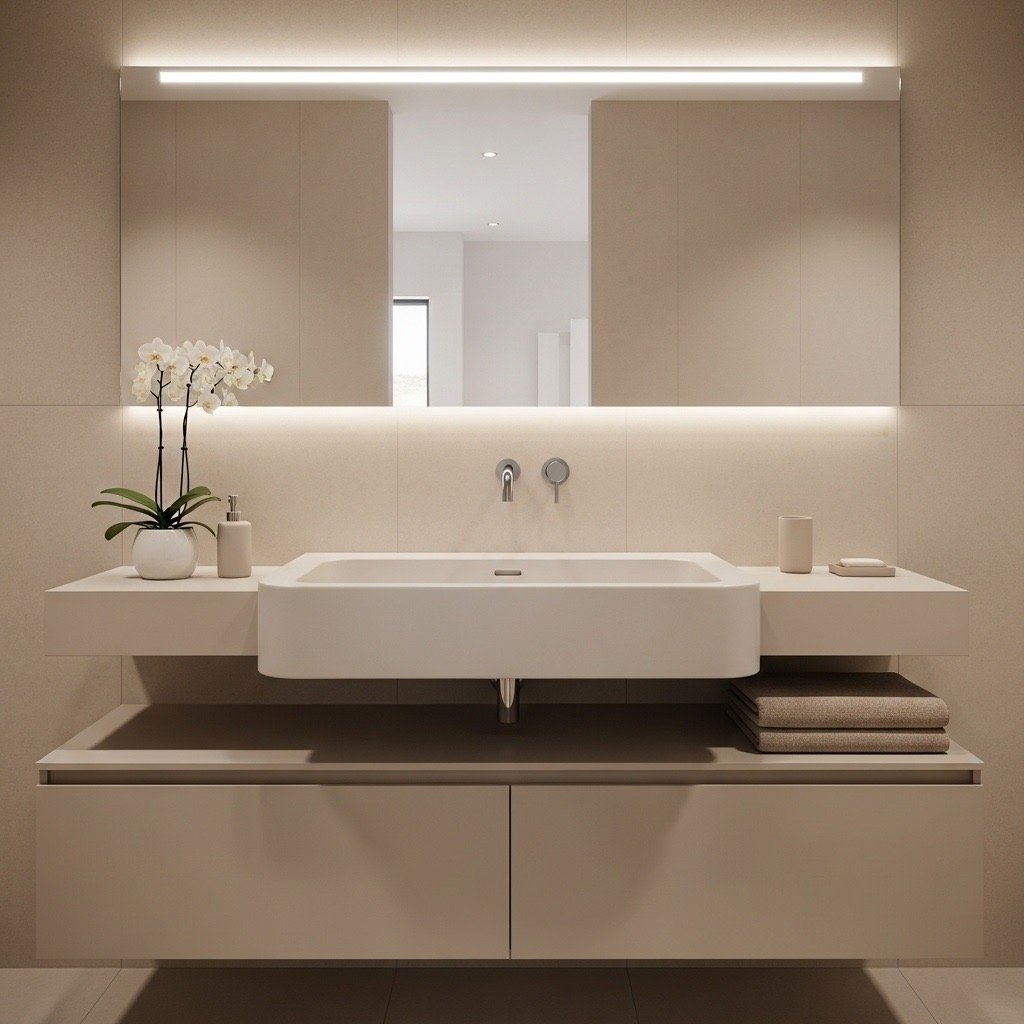 Modern bathroom with white cabinets, black fixtures, and a bathtub under a window with shutters.