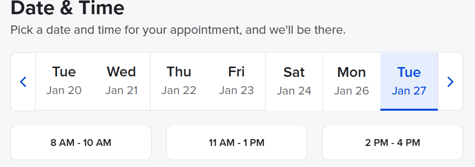 Pick a date and time to book your appointment