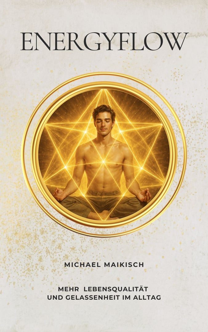 Energyflow Buchcover mit Merkaba Symbol in goldenem Licht