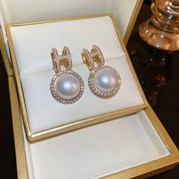 Boucles d'oreilles rétro géométriques en cuivre avec perles artificielles et zircon