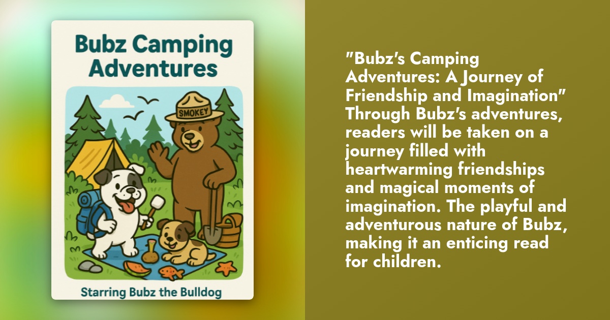 Book cover of Bubz Camping Adventures featuring Bubz the Bulldog with a bear, bird, and tent in a forest.