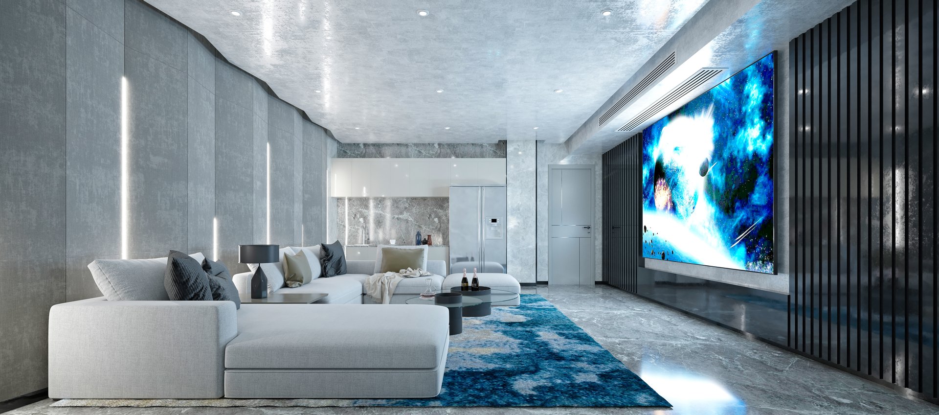 3d render modern home theater room, cinema room