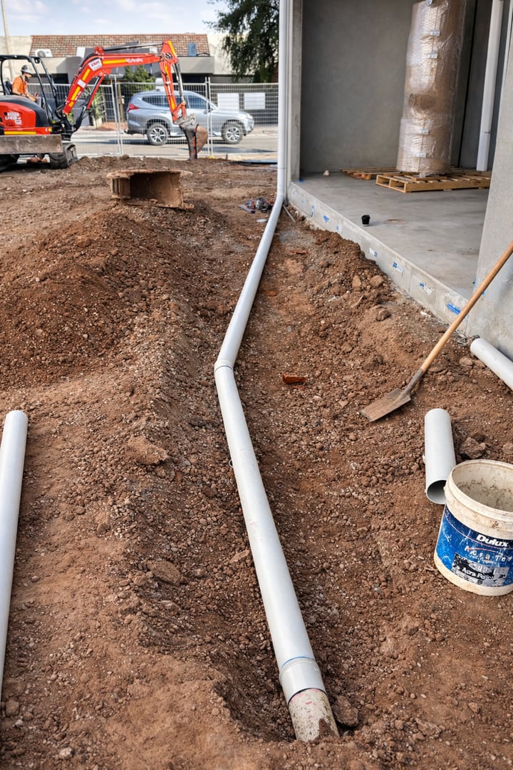 Commercial PVC plumbing installation construction site Adelaide