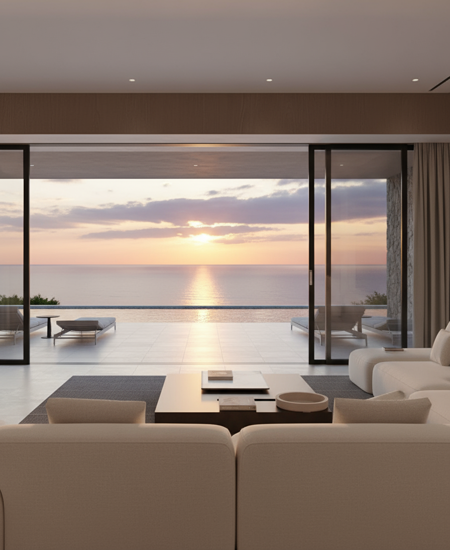 Modern open plan villa living room