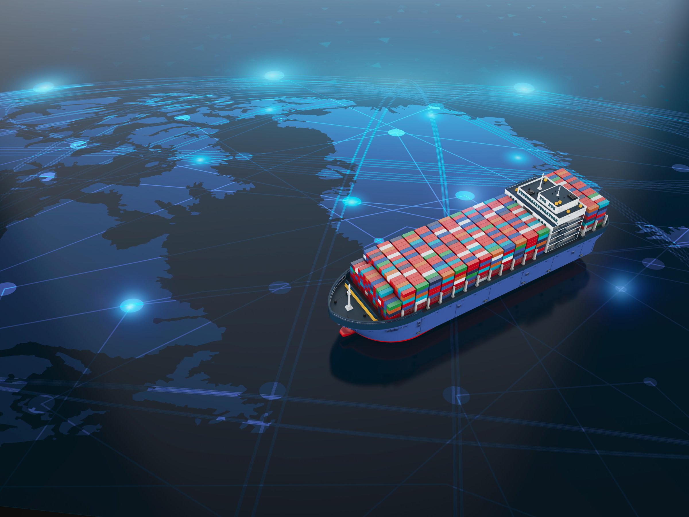 3d rendering cargo ship or vessel with containers for worldwide logistic business