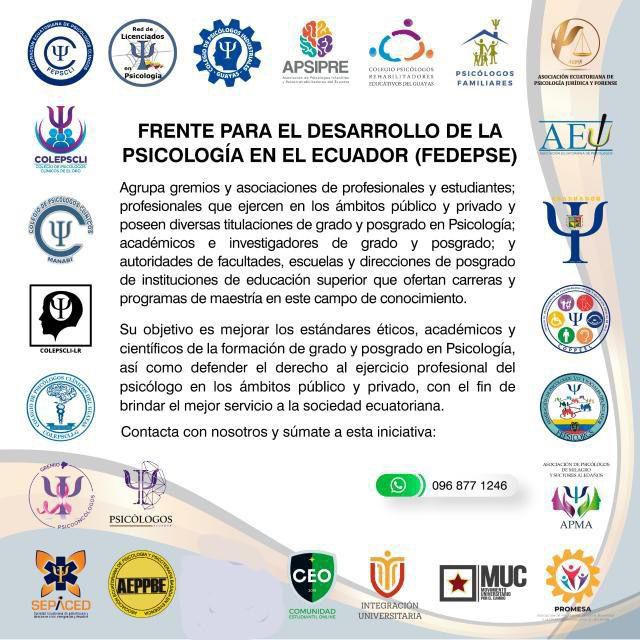 FEDEPSE - Frente para el Desarrollo de la Psicología en el Ecuador con sus organizaciones miembro