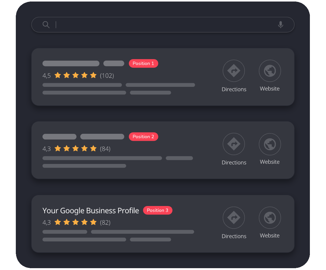 Google ranking results showing business appearing at the top for multiple keywords