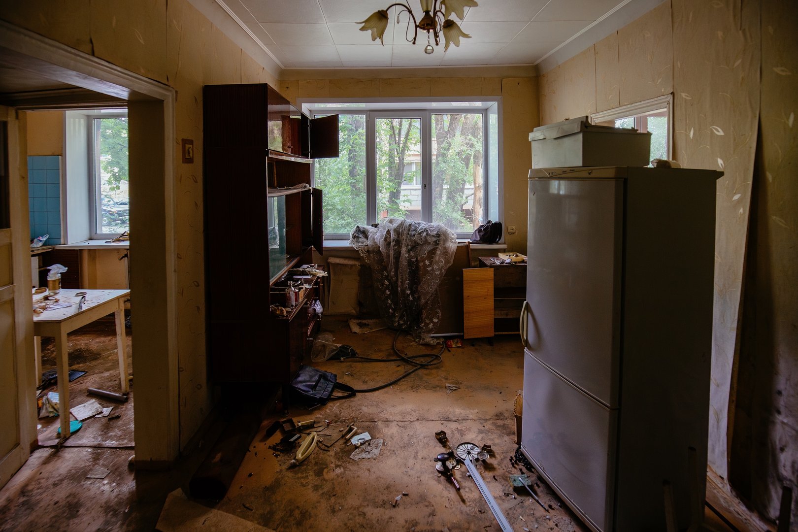 Interior of domestic room of abandoned forsaken apartment house