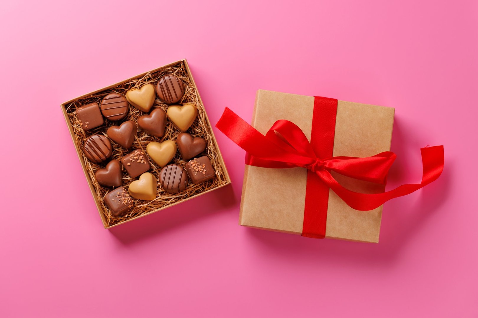 Valentines day box of rich chocolates, set against a romantic backdrop, creating the perfect Valentine's Day mood for celebration and love