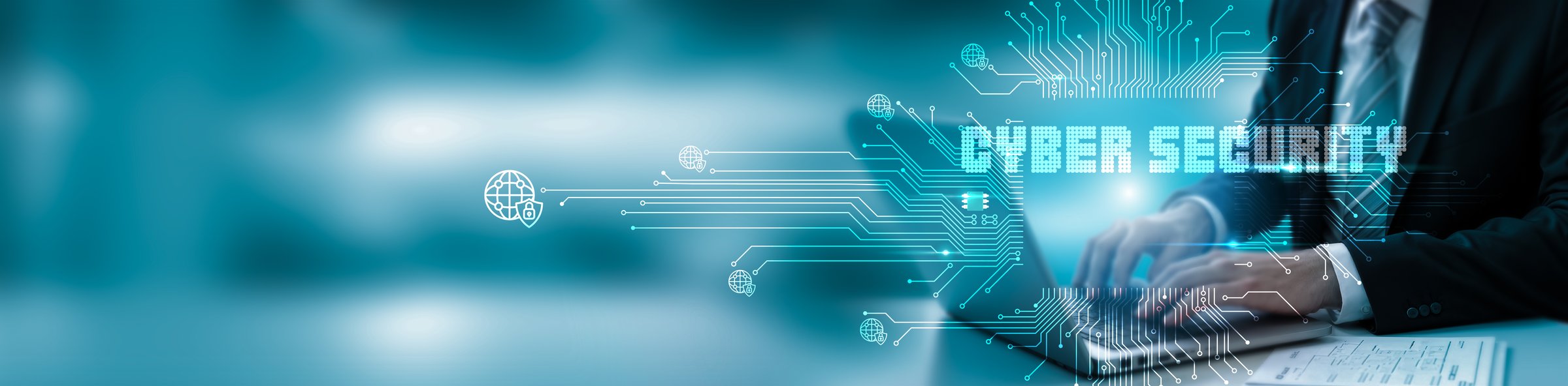 Hand touching a laptop with a network connection, symbolizing technology and futuristic innovation, aligns with the critical importance of Cyber Security.