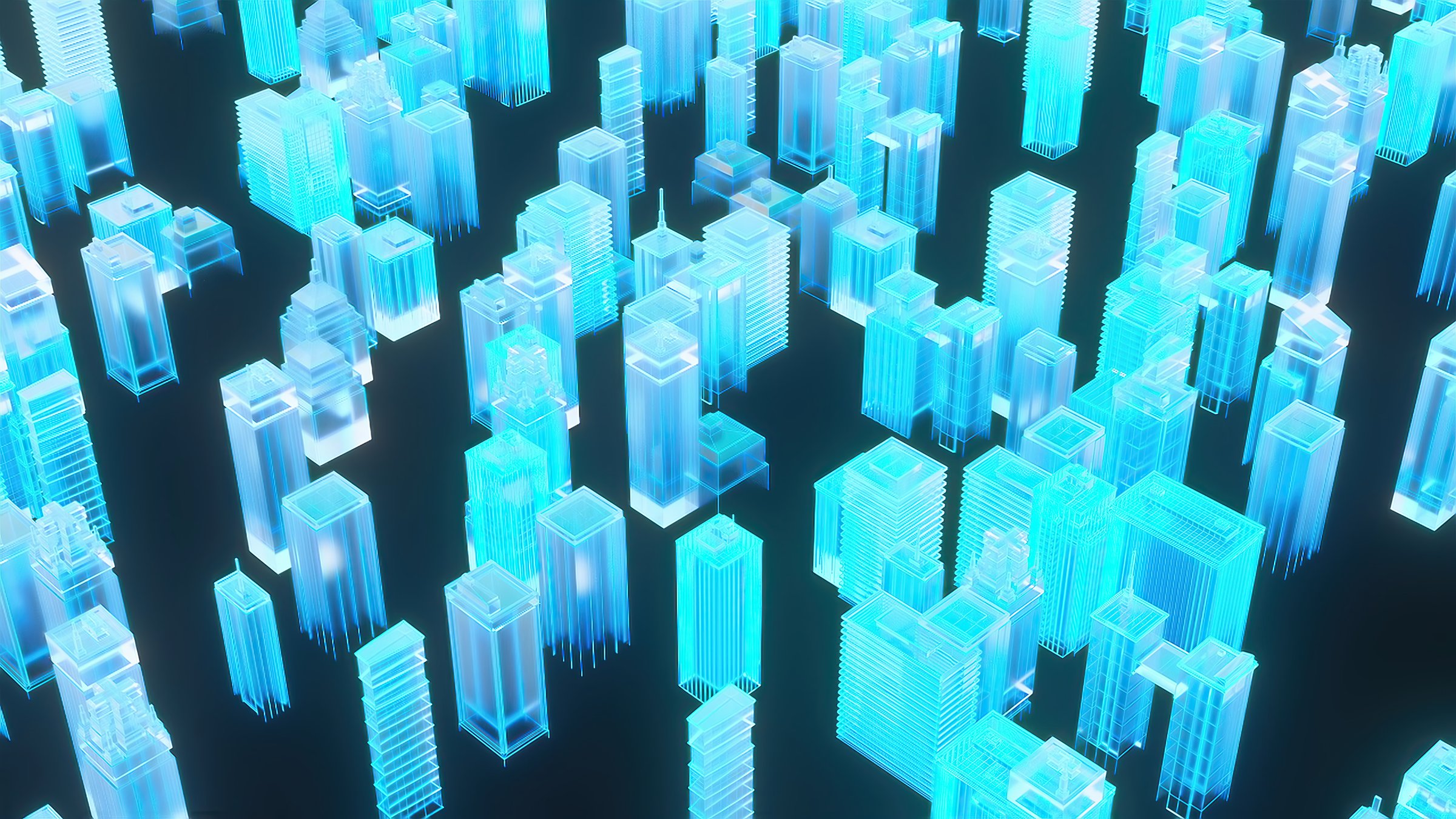 Digital neon city. Computer generated