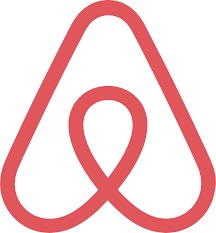 Red outline of Airbnb logo, resembling a stylized 'A' with a loop, on a white background.