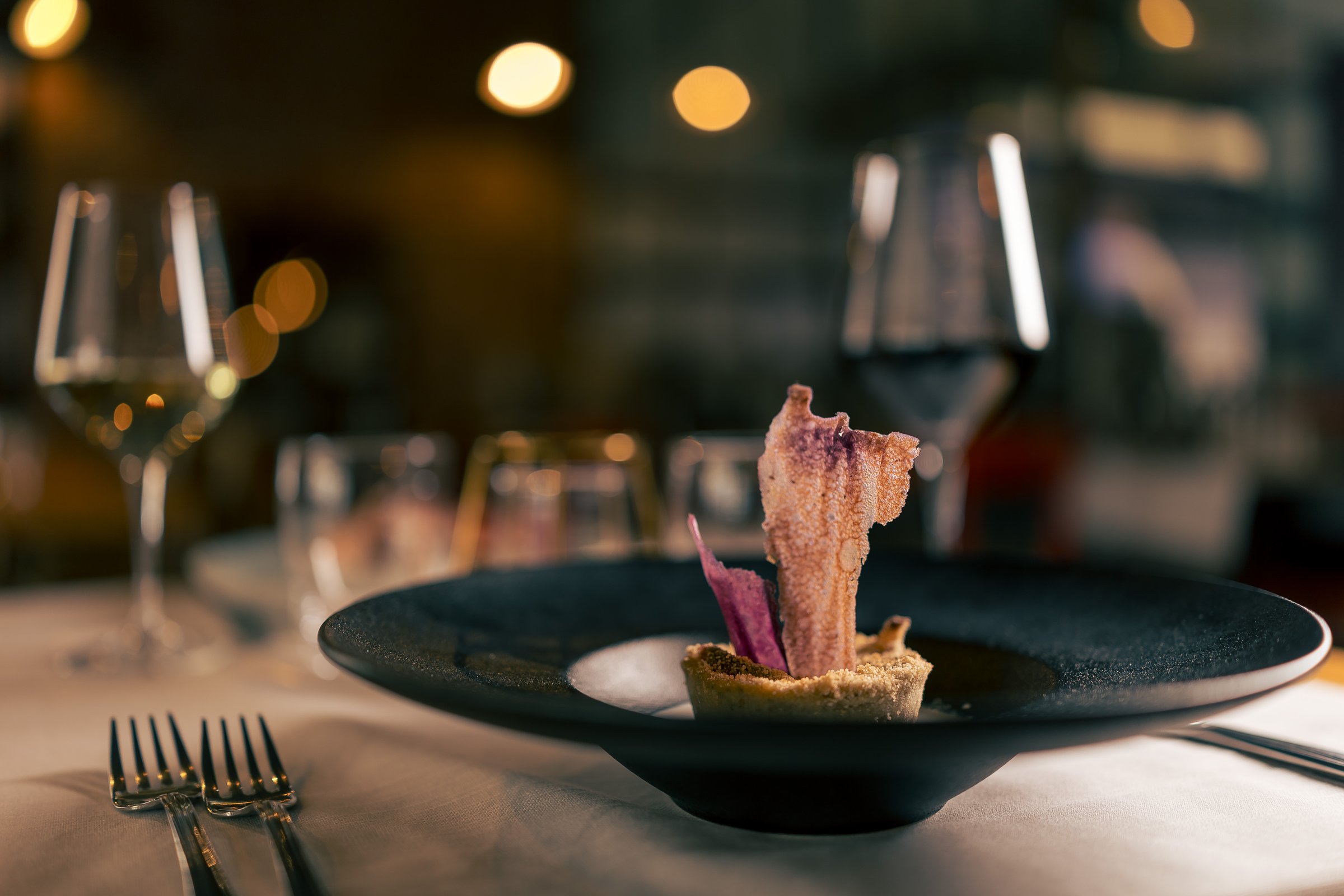 Close up on gourmet italian food on a restaurant table.