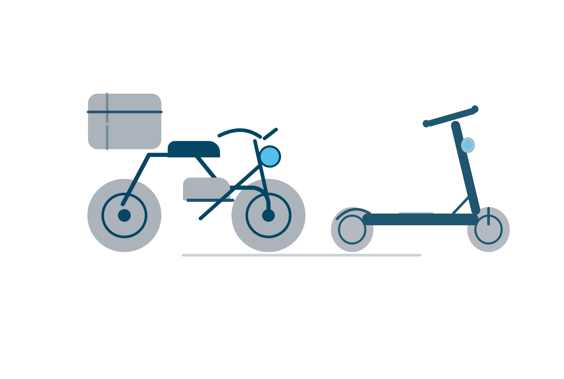 Illustration of motorcycles and scooters with monitoring features