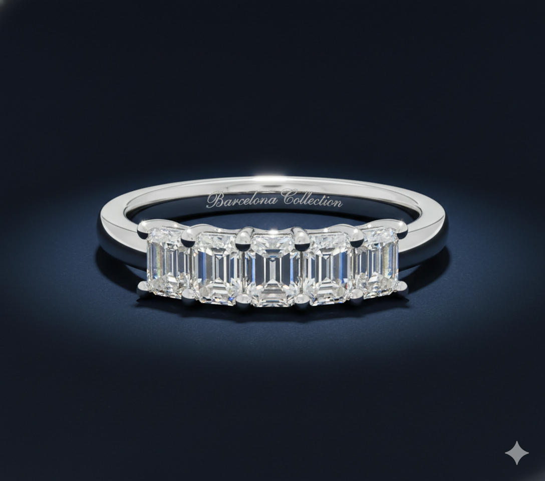 The Barcelona - 7 Stone Emerald Cut Lab-Grown Diamond Wedding Ring in 14K White Gold