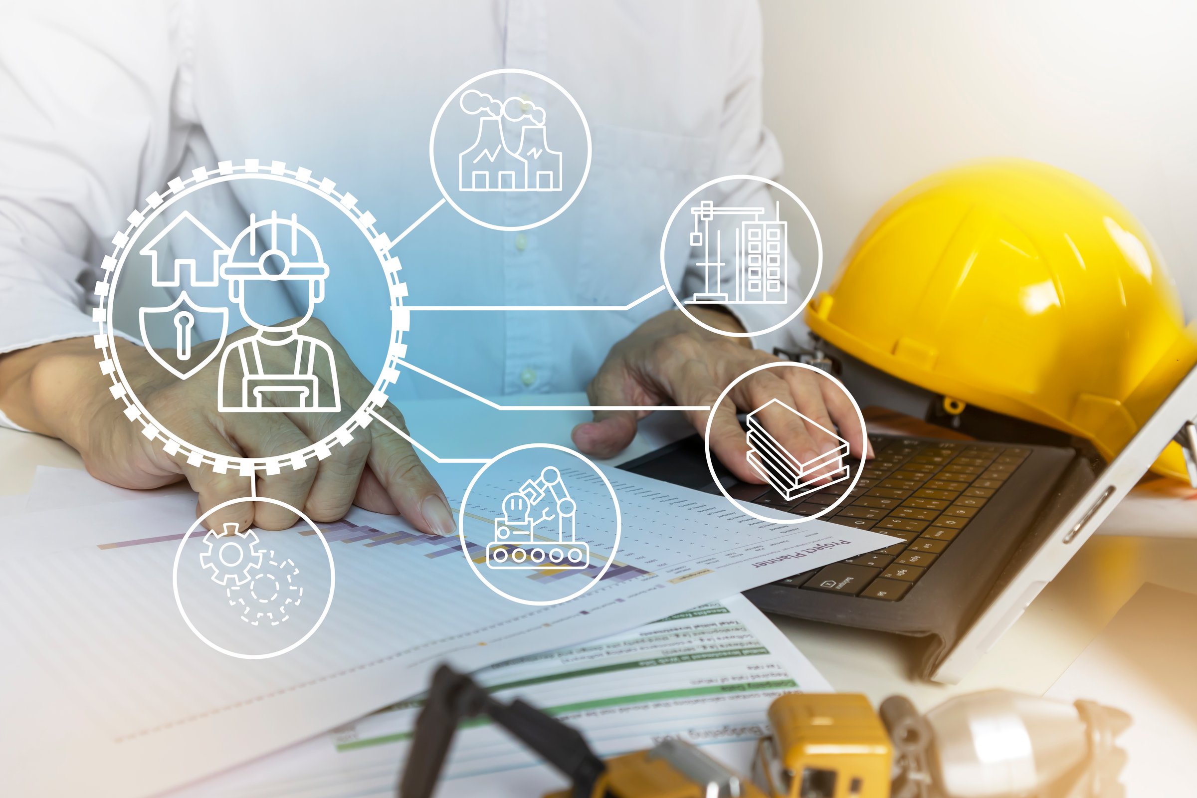 Construction and manufacturing engineers, machinery production cycle, building construction and production