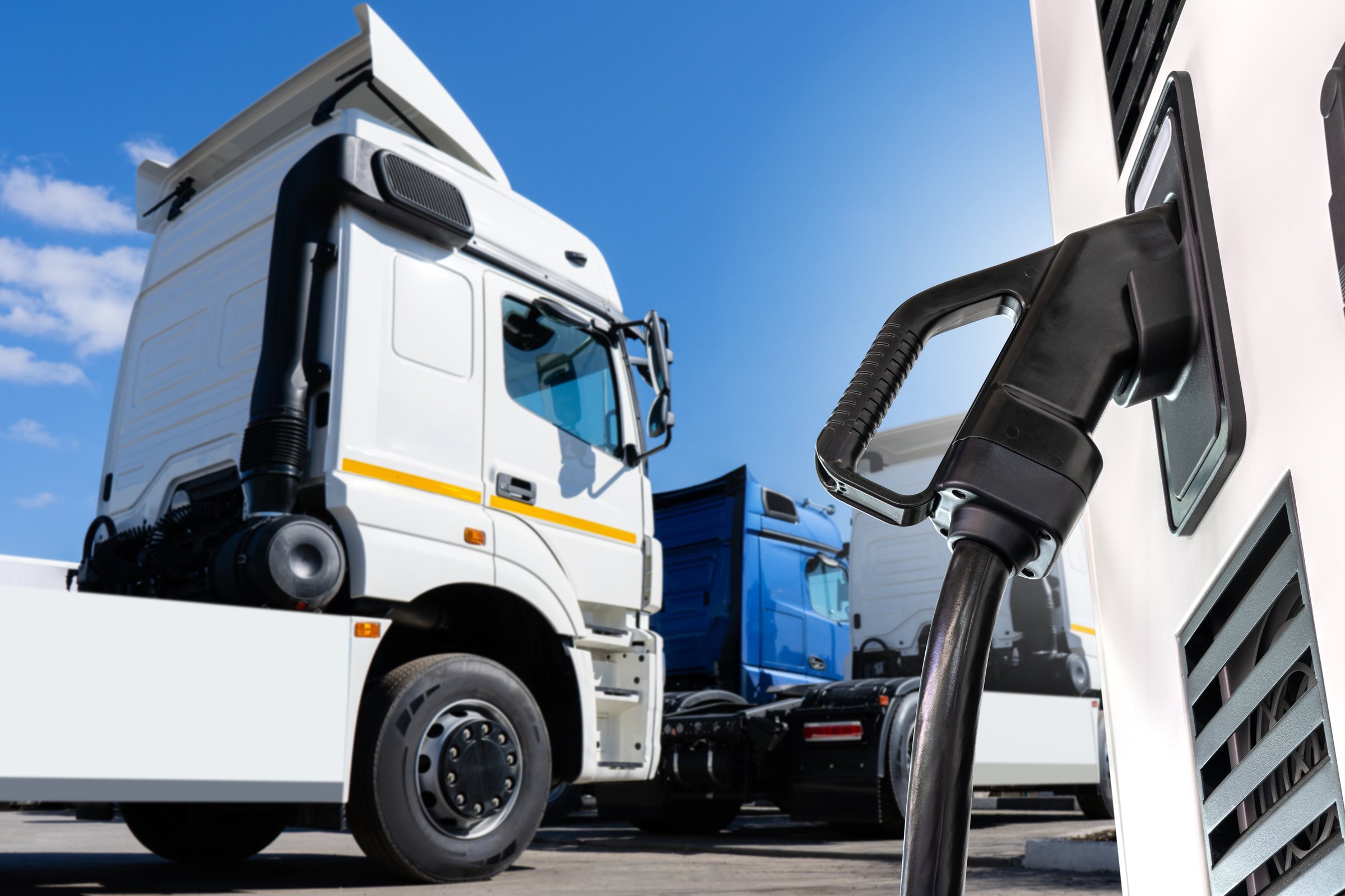 Semi truck fleet at the logistics center.