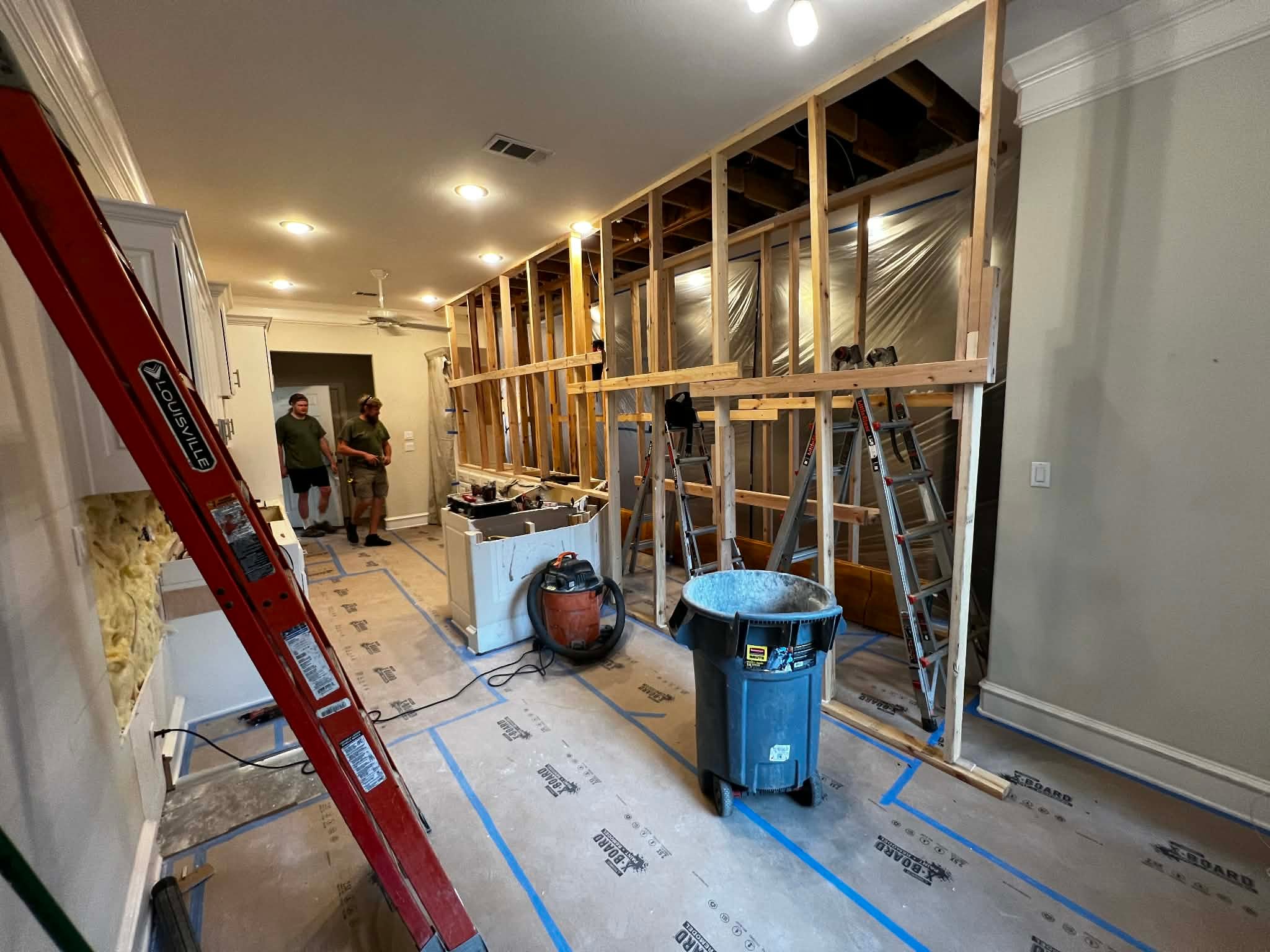 Steel beam installation for wide span structural wall removal