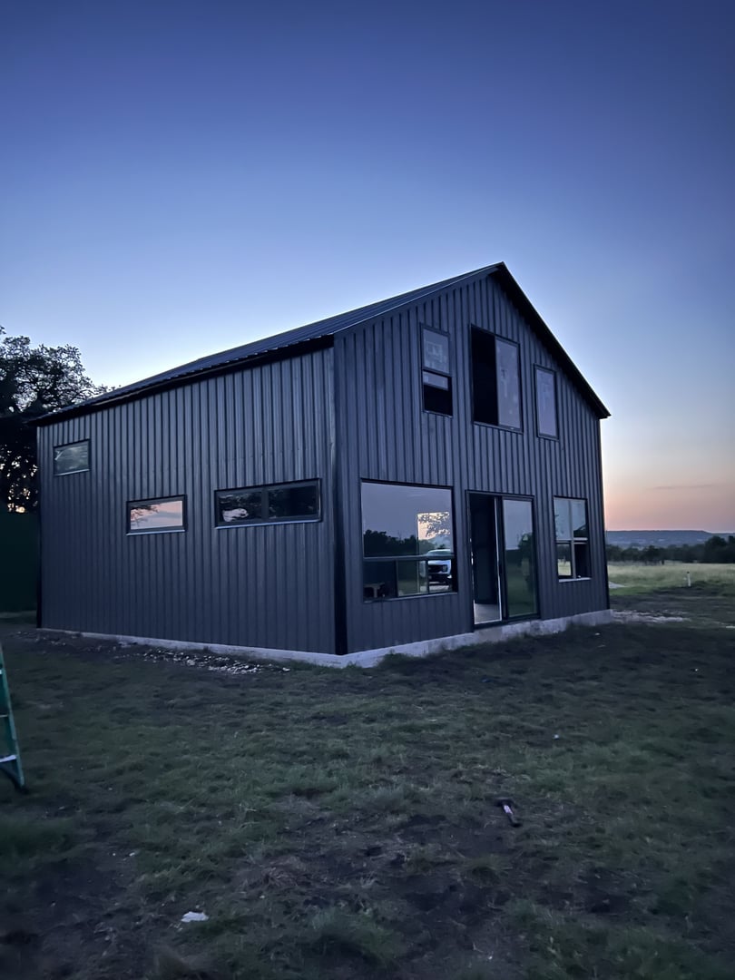 Metal building on rural property