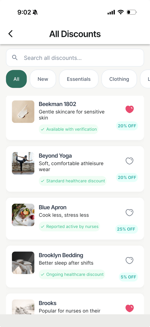 NursePerks all discounts screen showing available nurse deals