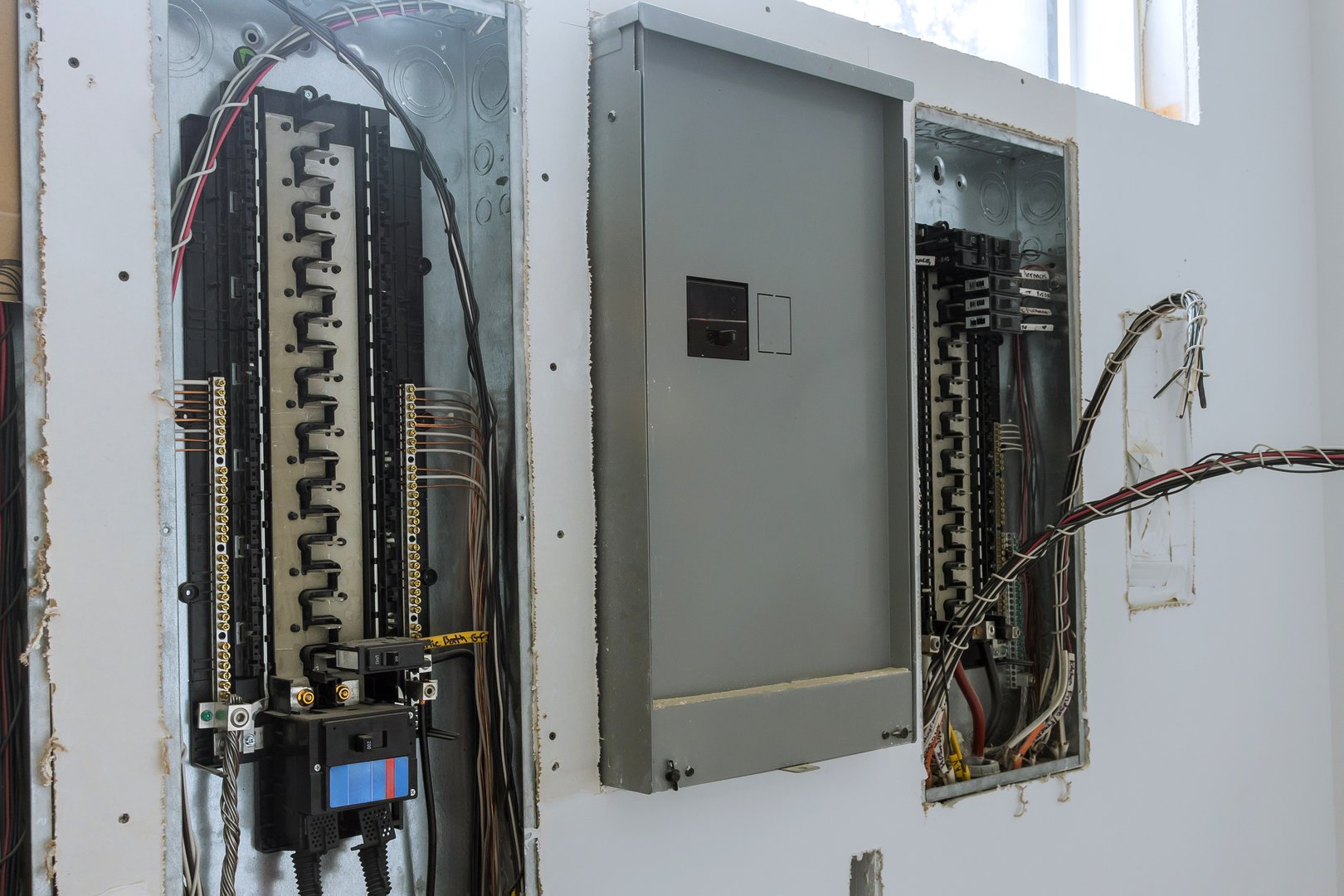 Workers inspecting electric panels
