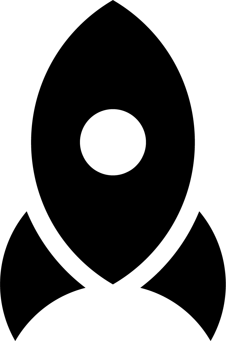 Stylized black rocket icon with an oval window, resembling a minimalist representation of a spacecraft.