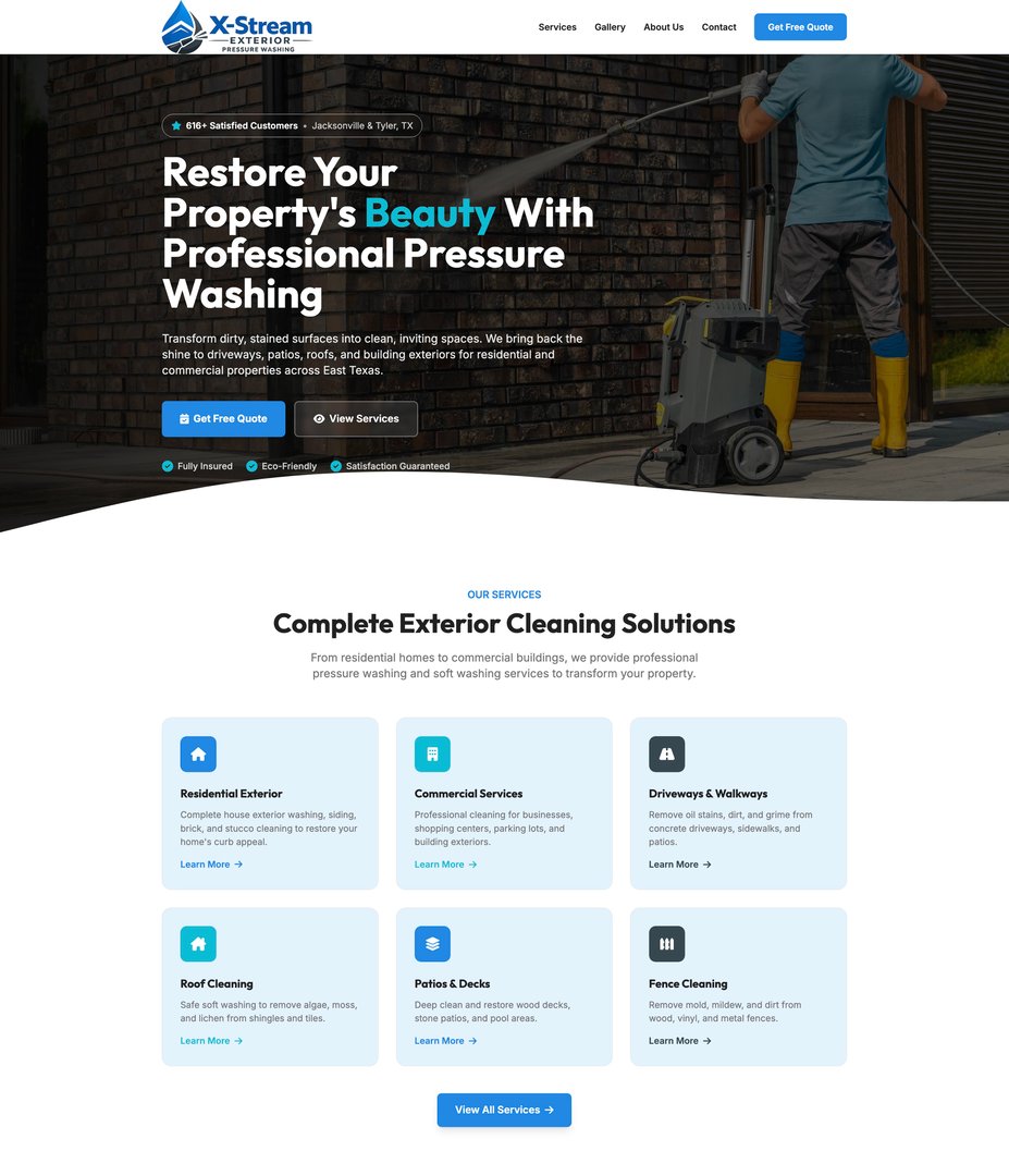 X-Stream Pressure Washing Website Mockup