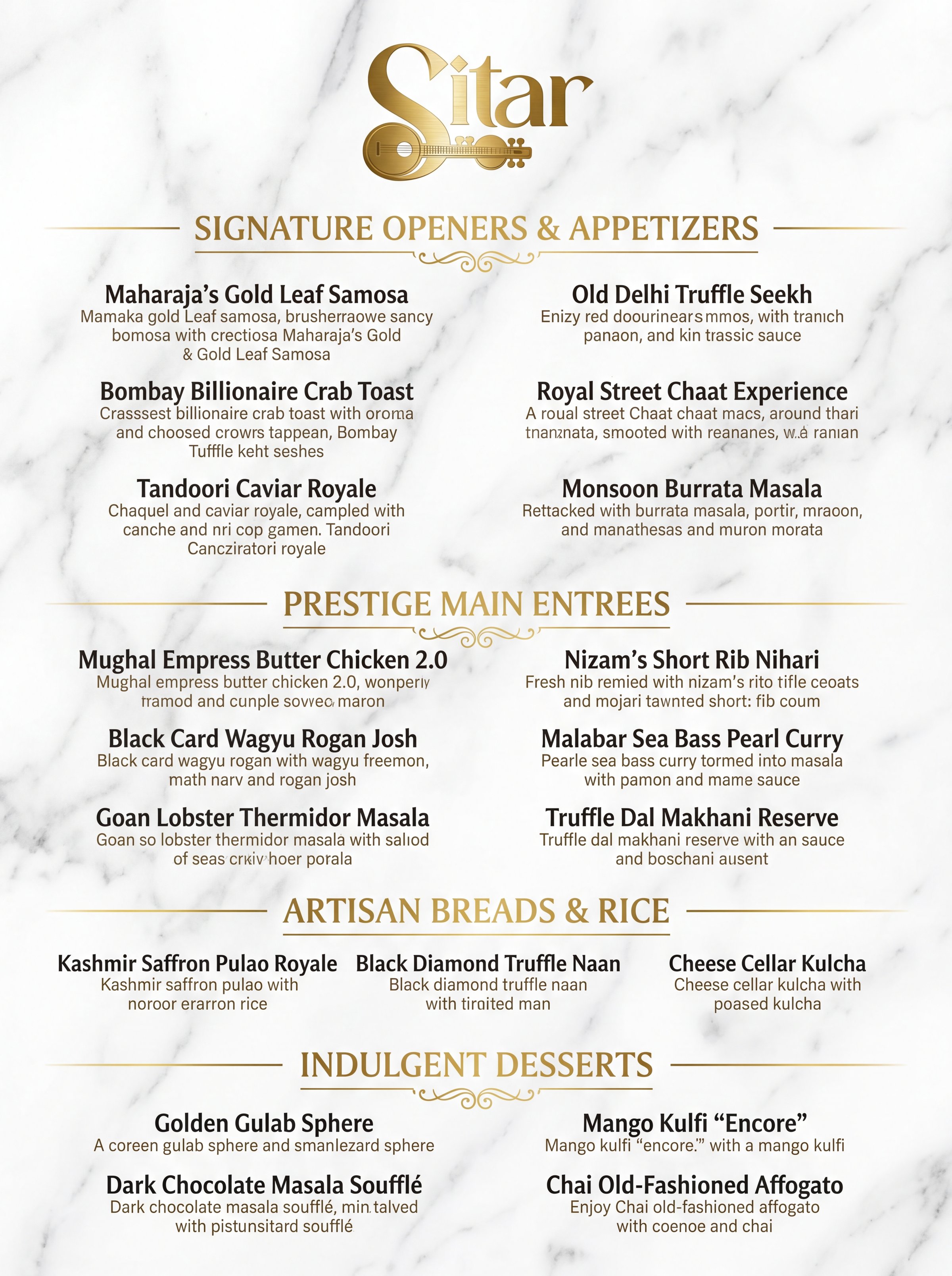 SITAR Restaurant Menu