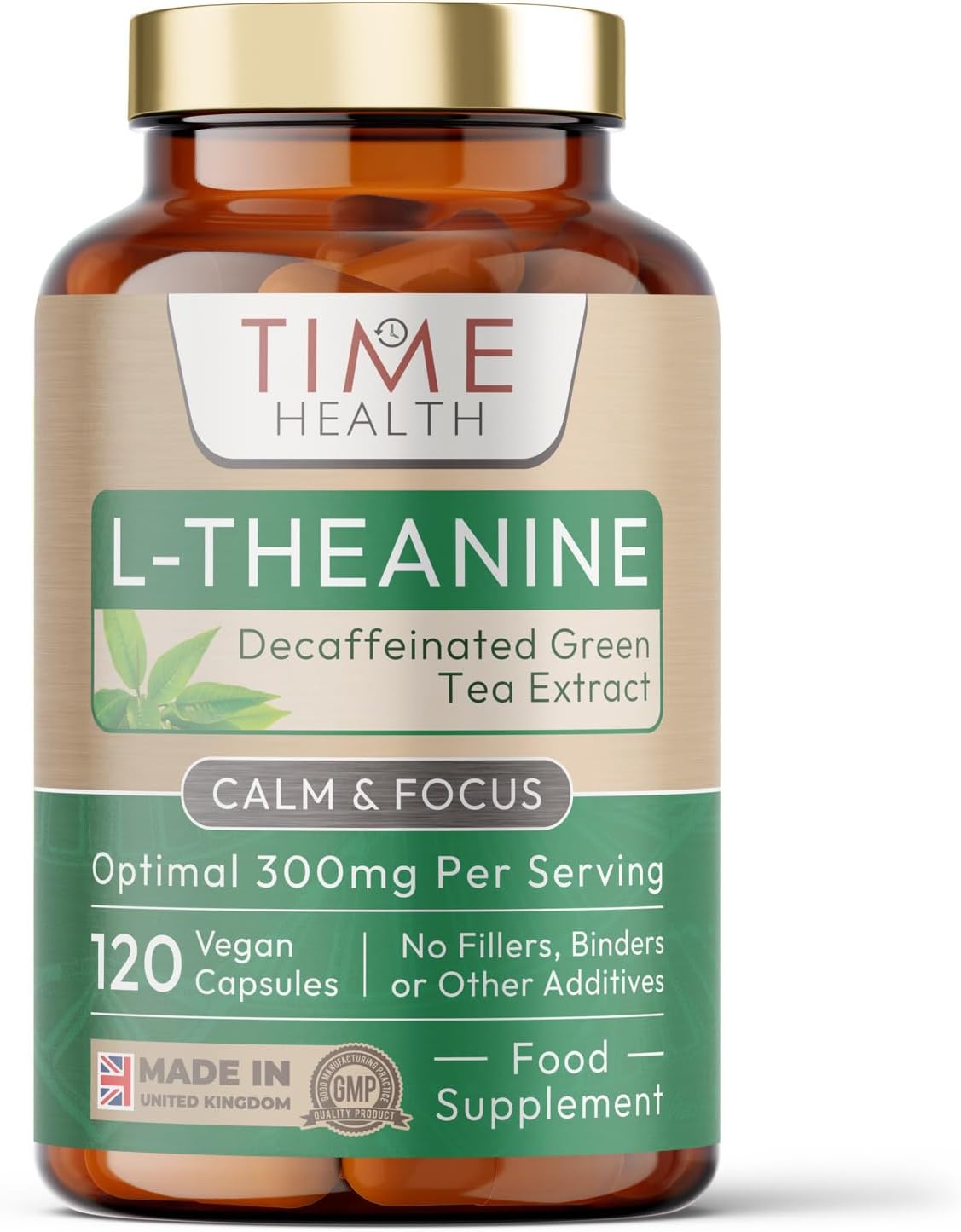 L-Theanine supplement bottle - 300mg per serving for sleep, relaxation and mental clarity