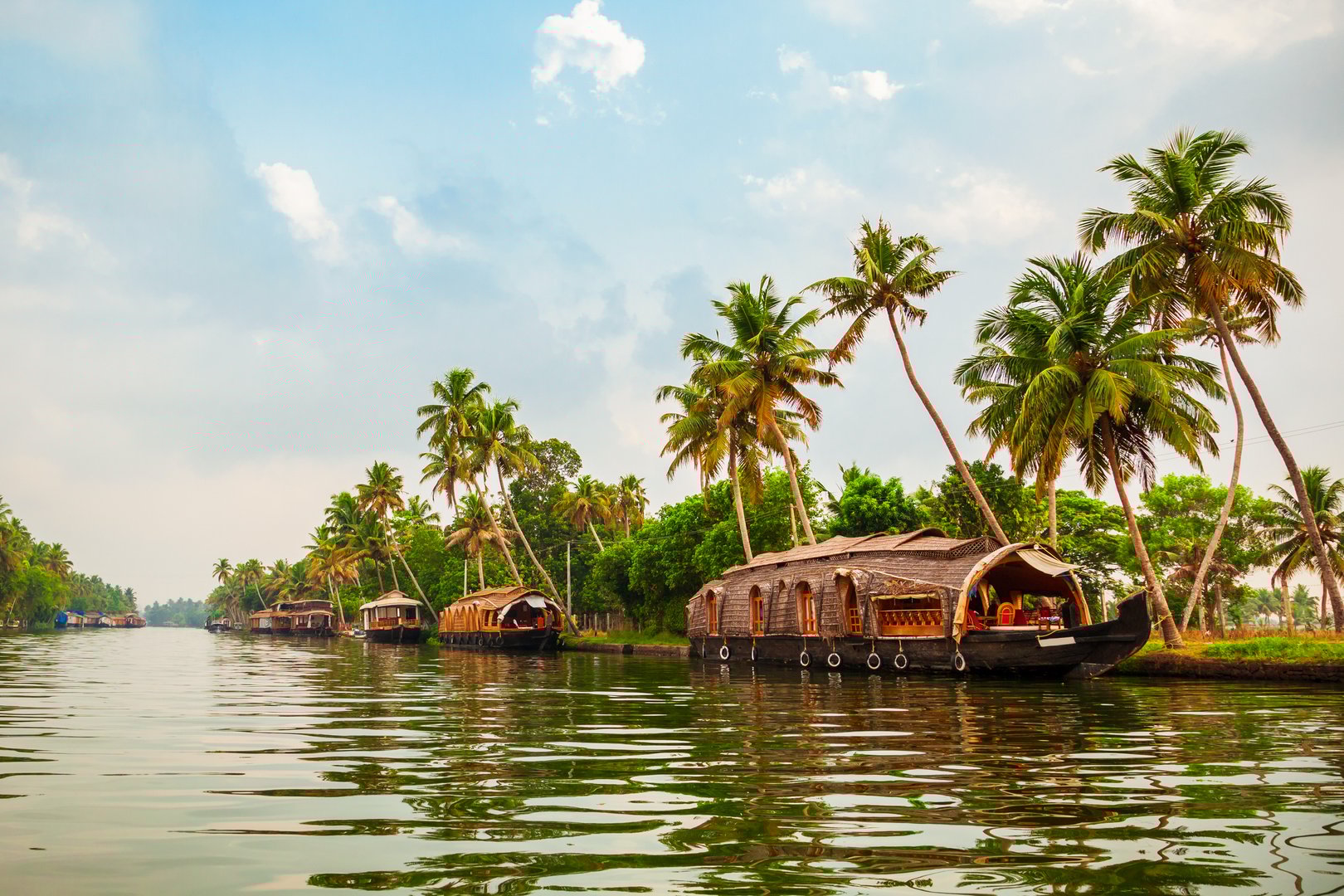 A houseboat sailing in Alappuzha backwaters in Kerala state in India