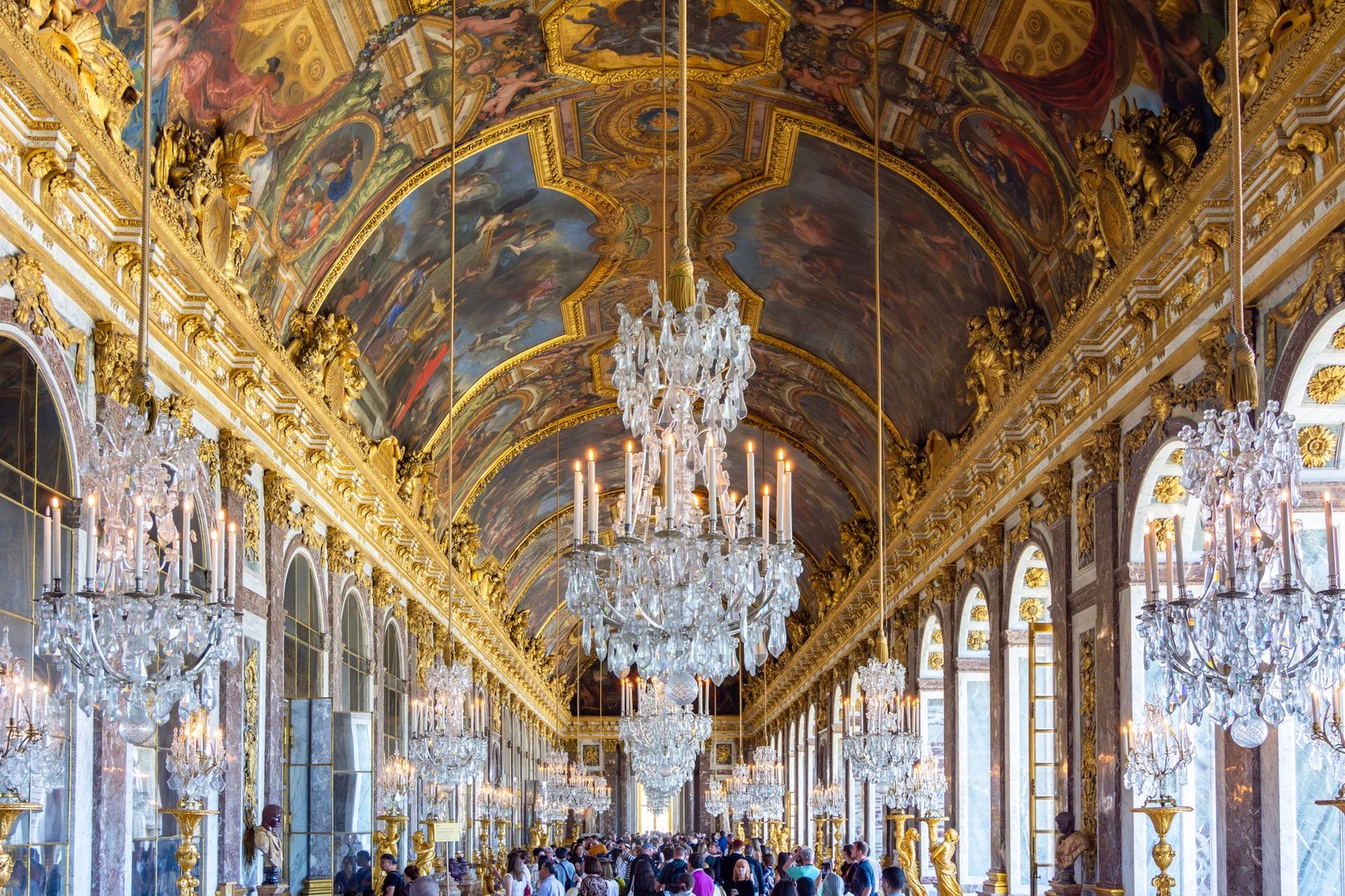 Paris, France - 04 April 2025: Hall of Mirrors in Versailles palace
