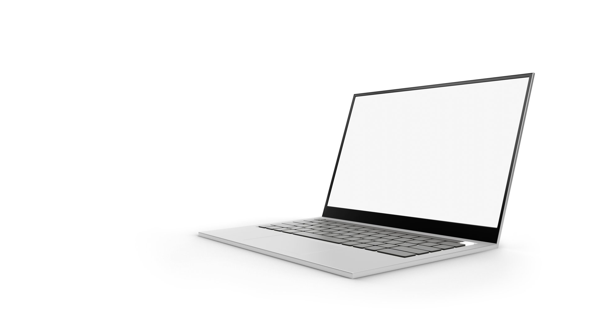 3D Modern Silver Laptop Mockup and Blank Screen Display Device Template Showing Application in Perspective Front View, Simplicity Notebook Computer Cut Out Isolate on White Background.