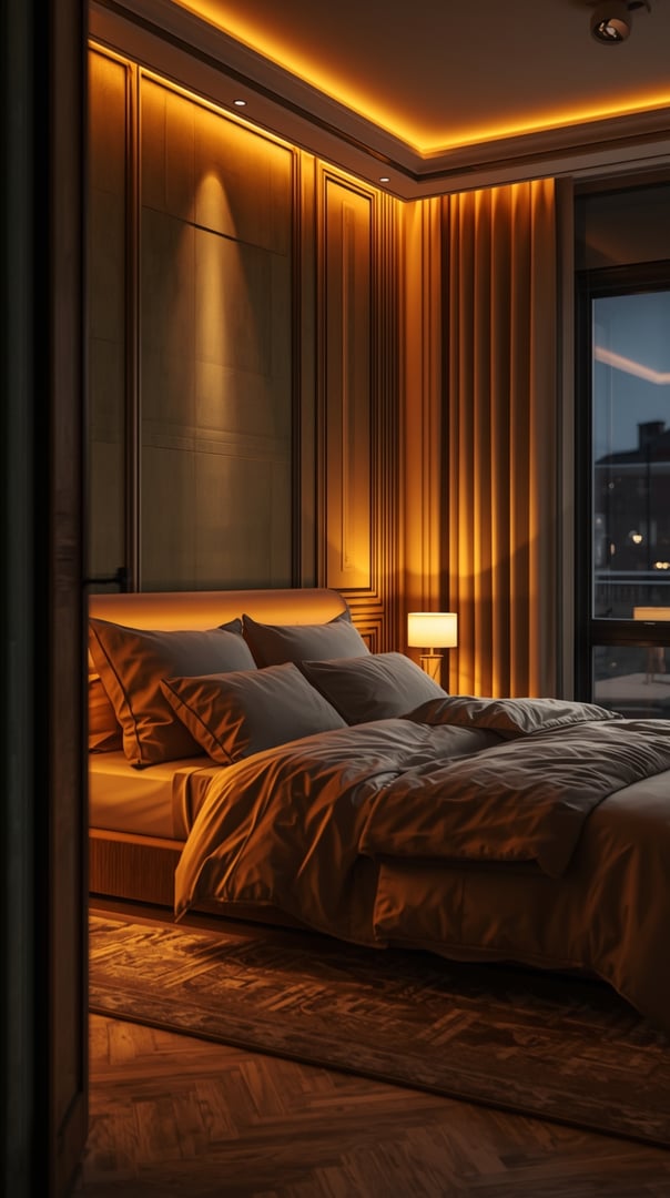 Ultra photorealistic cinematic nighttime interior