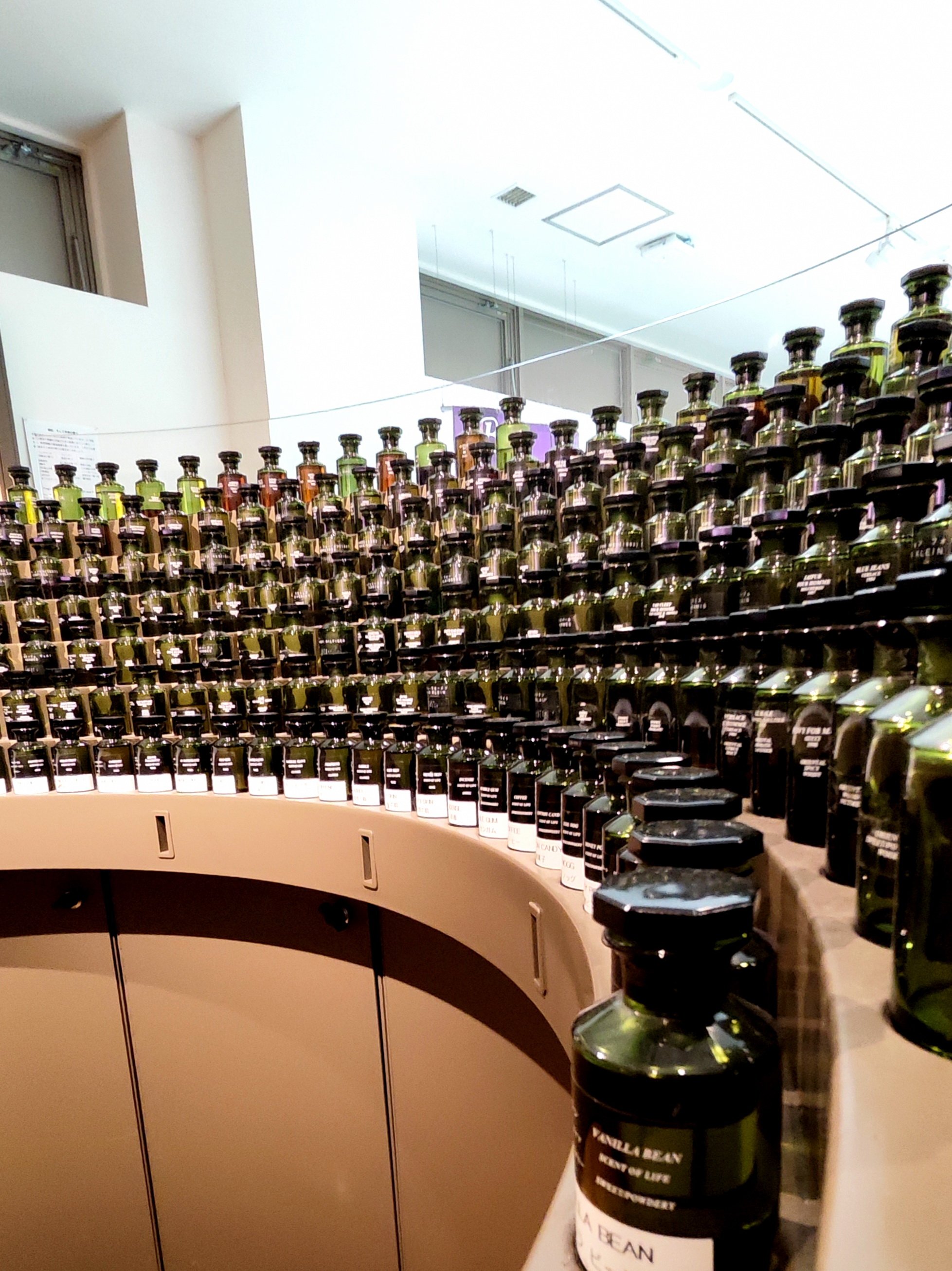 Beppu, Japan - May 24, 2025. A lot of Perfume bottles in Oita Fragrance Museum