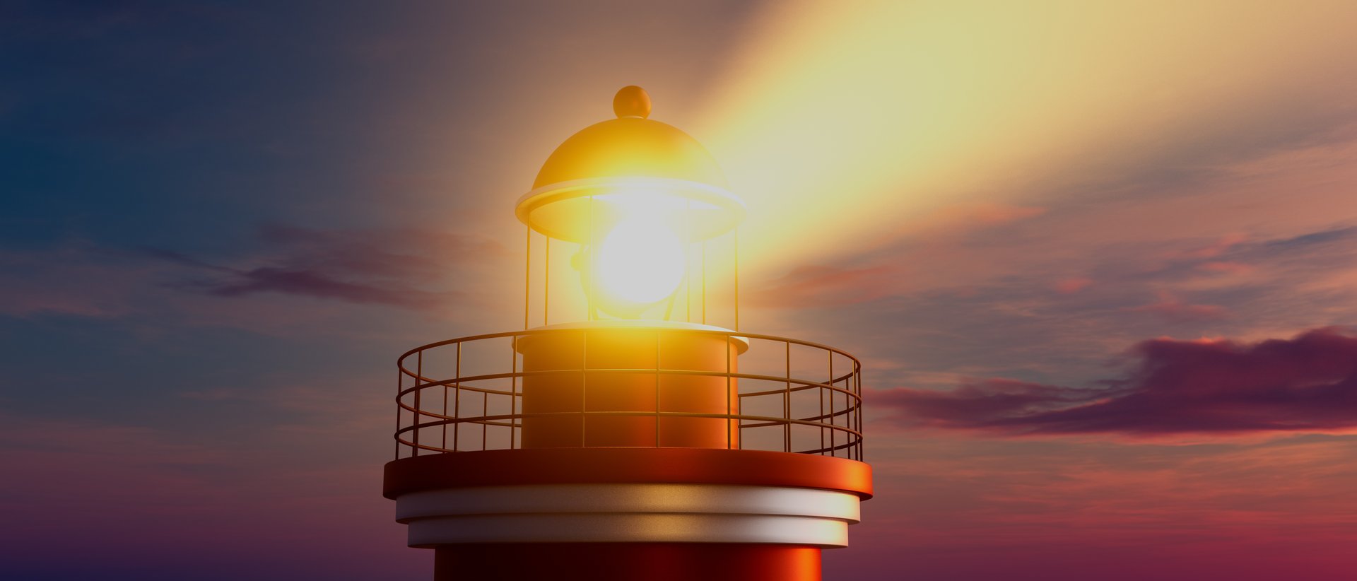 Lighthouse against the backdrop of sunset, warm light illuminates the sea waves, creating an atmosphere of privacy and tranquility..