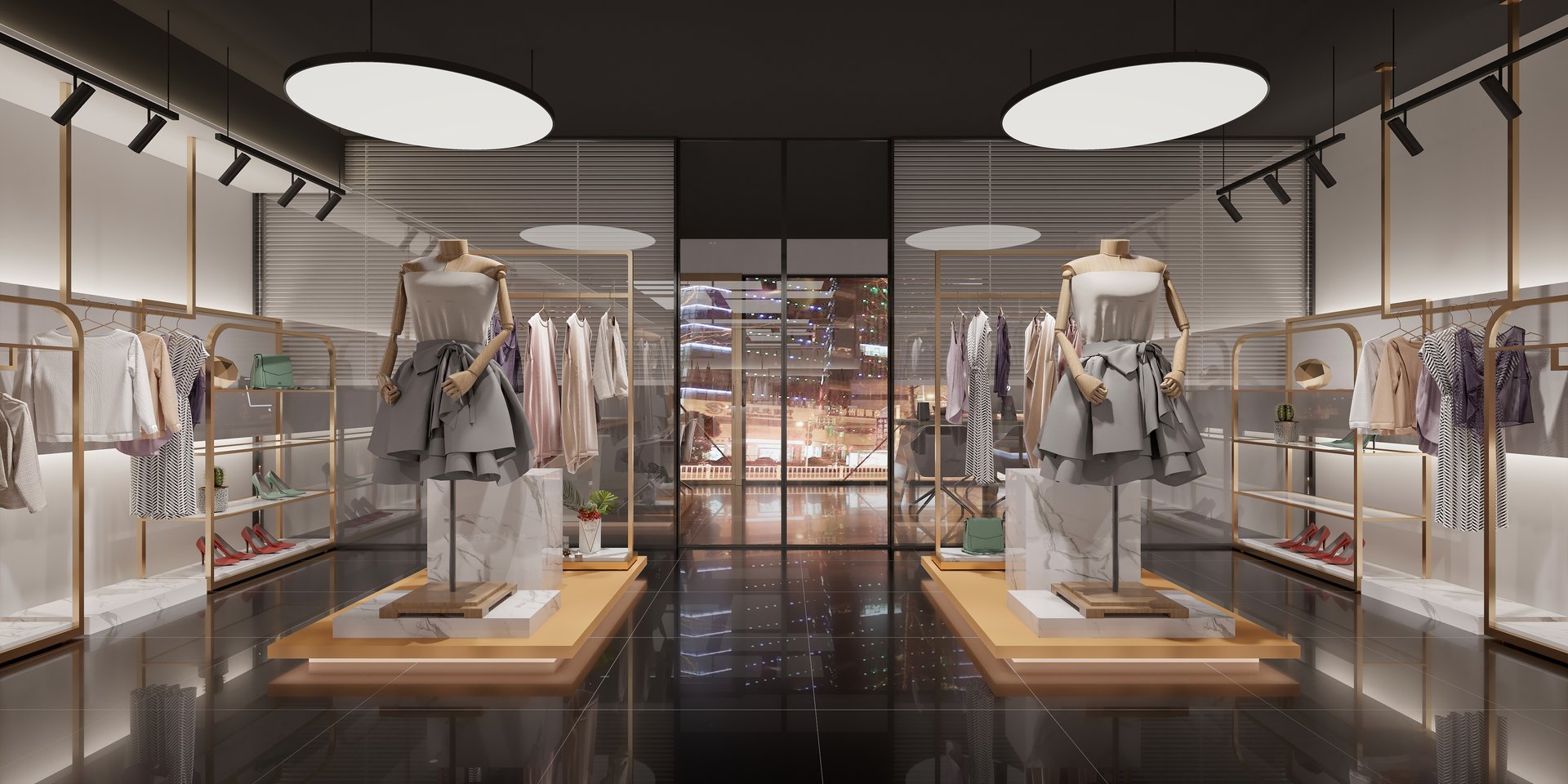 Modern clothing store interior, 3d render