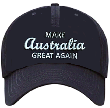 Black baseball cap with the text "MAKE AUSTRALIA GREAT AGAIN" embroidered in white.