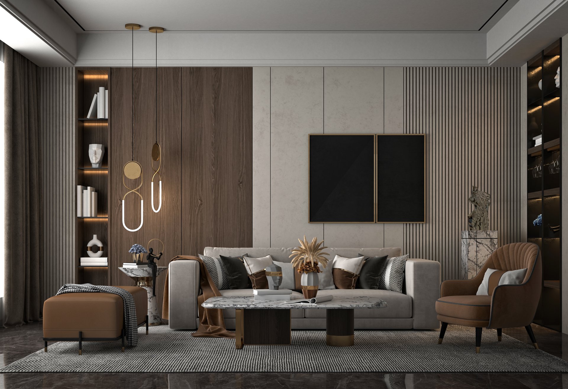 3d render of living room and dining space