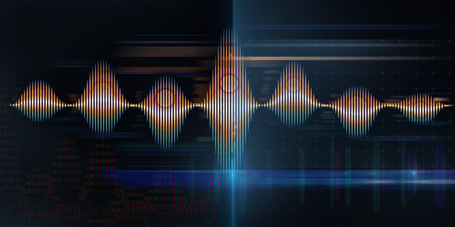 Abstract background with color sound wave from lines with blurred lines on dark. Technology audio wave. For music wave poster design.