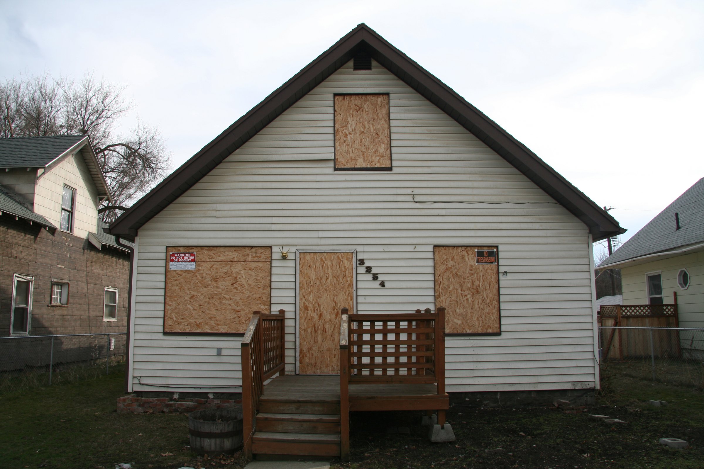 This home was boarded up and going nowhere.  This usually occurs due to it being a meth lab.