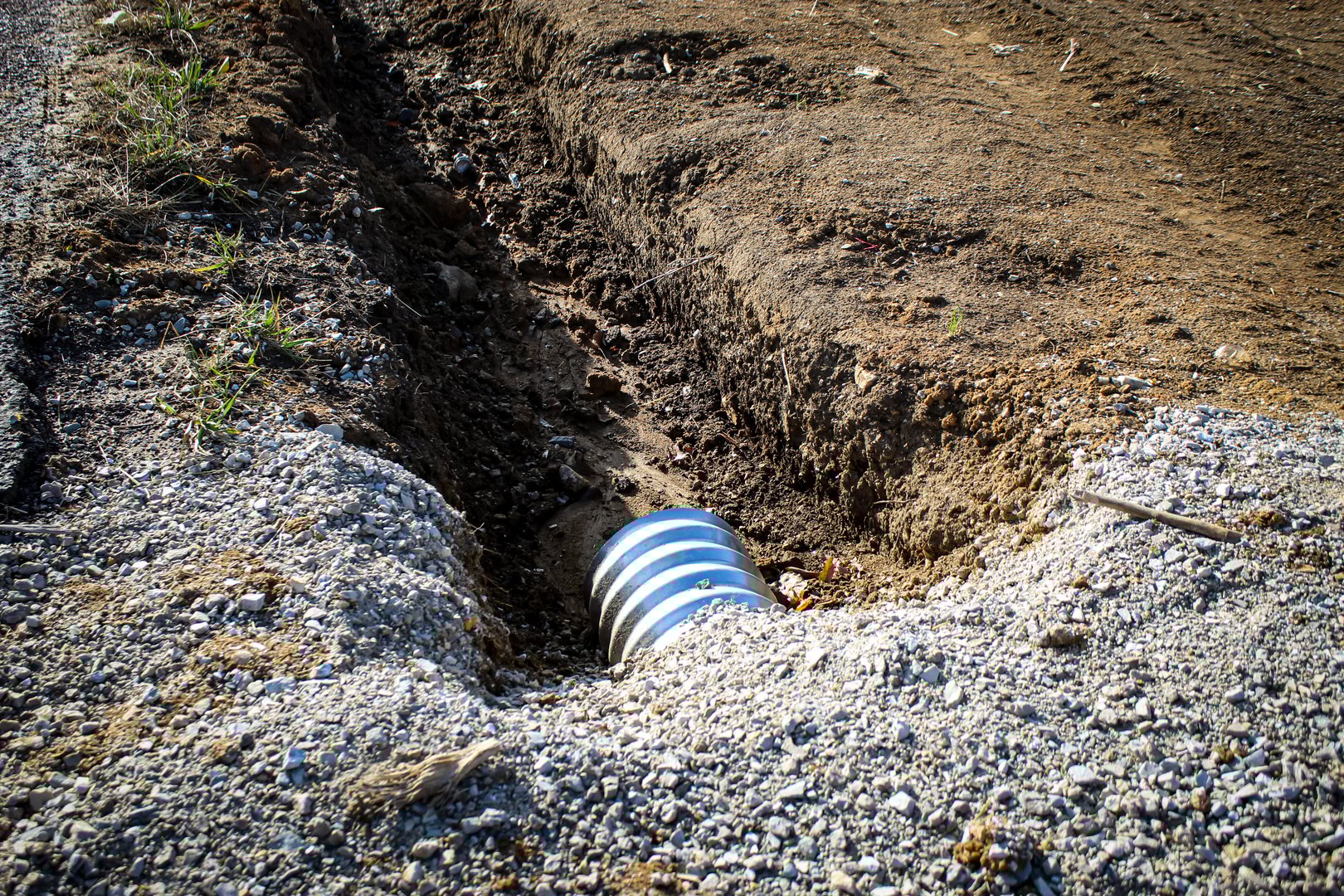 Drainage pipe installation in progress