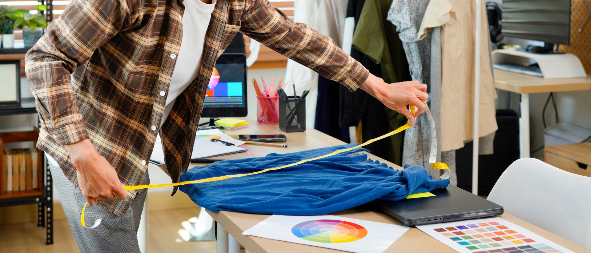 Premium textile production environment with fabric rolls and print technology