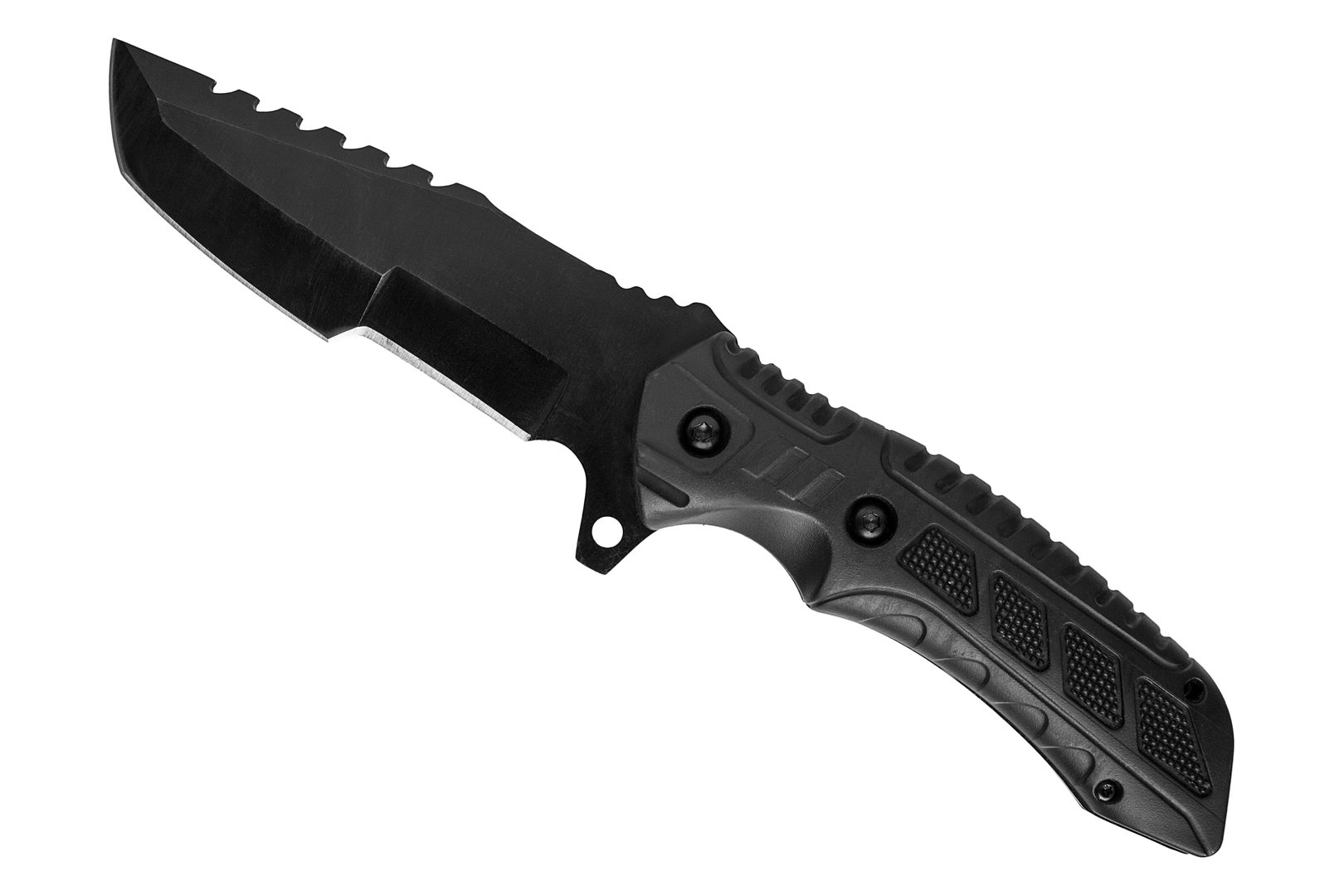 Black steel bowie knife isolated on white background