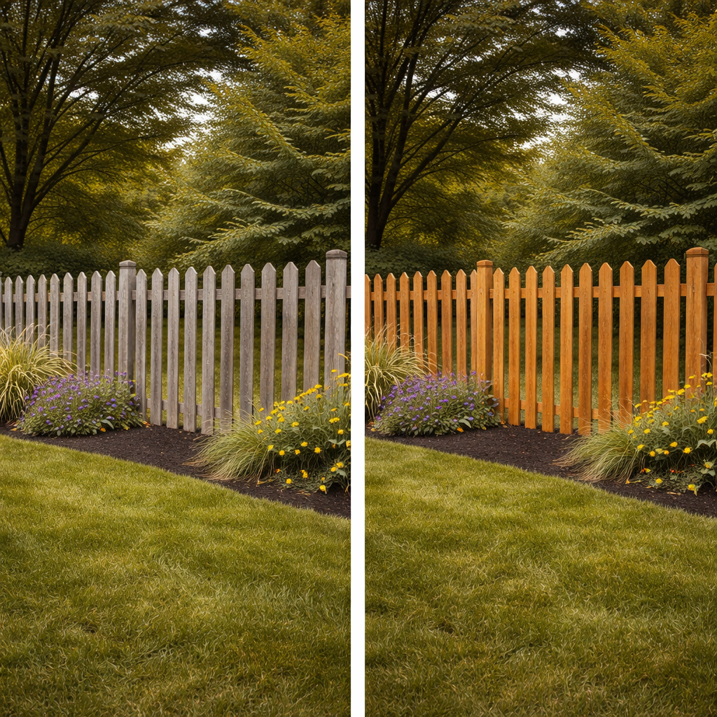 Beautifully stained espresso fence with rich color and protected wood grain